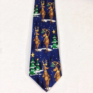 Holiday Tales 100% Silk Mistletoe Reindeer Christmas Tie 58"inches